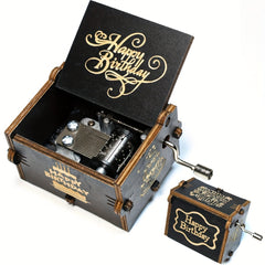 Happy Birthday Music Box Wooden Hand Crank Engraved Musical Instrument
