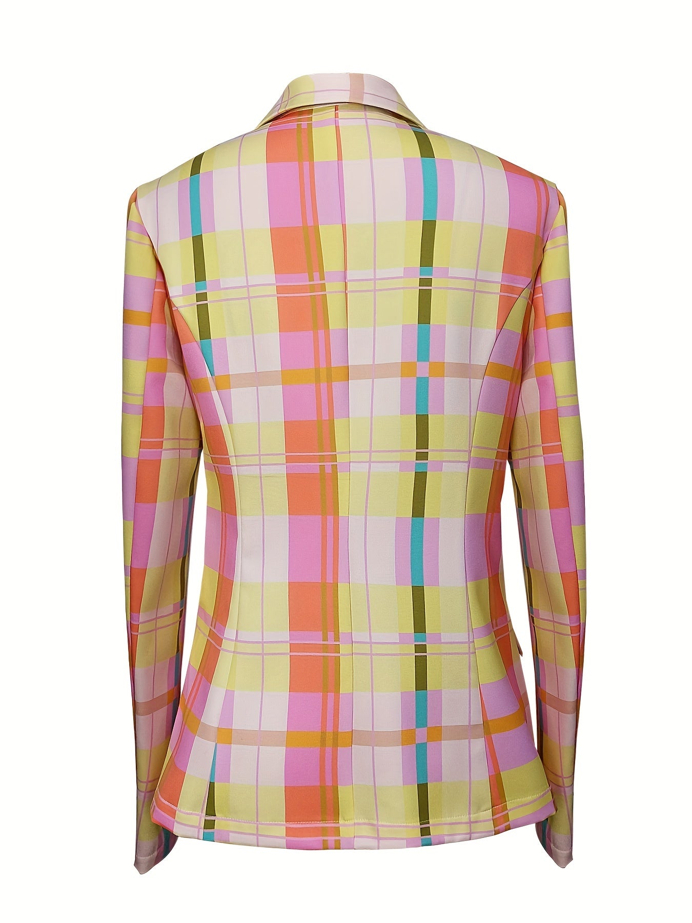 Plaid Print Lapel Blazer Double Breasted Outerwear Women's Clothing