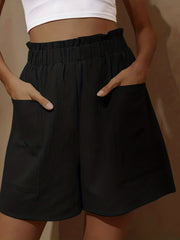 Boho Elastic Dual Pockets Shorts Casual Smocked Waist Shorts