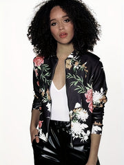 Floral Print Zip Up Jacket Women's Outerwear