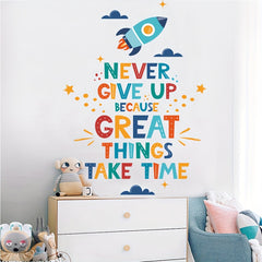 Motivational Wall Decal - Never Give Up, Great Things Take Time