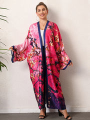Boho Kimono Women's Plus Floral Print Tie Dye Long Sleeve
