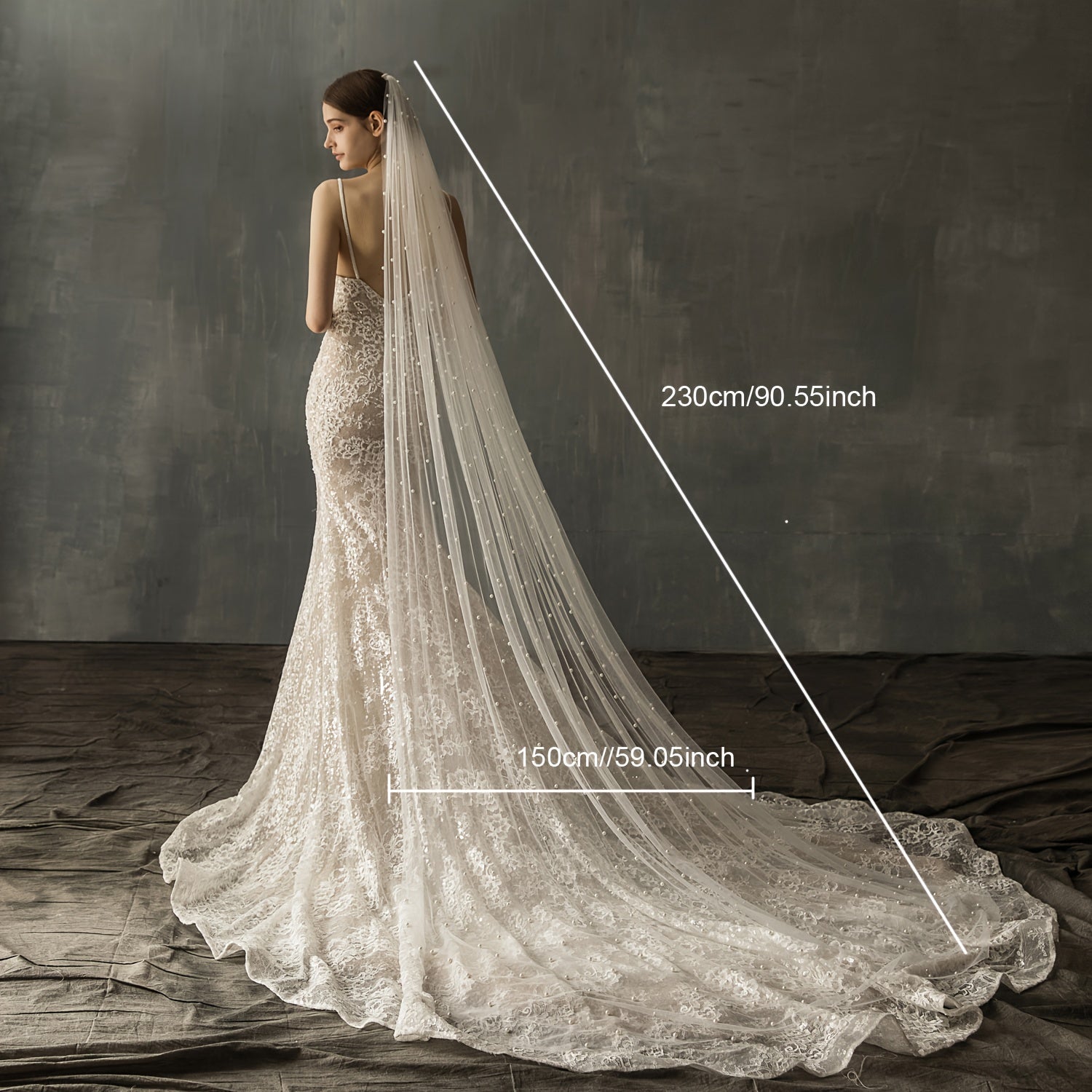 Cathedral Bridal Veil with Rhinestone Embellishments Sheer Tulle Wedding Accesso