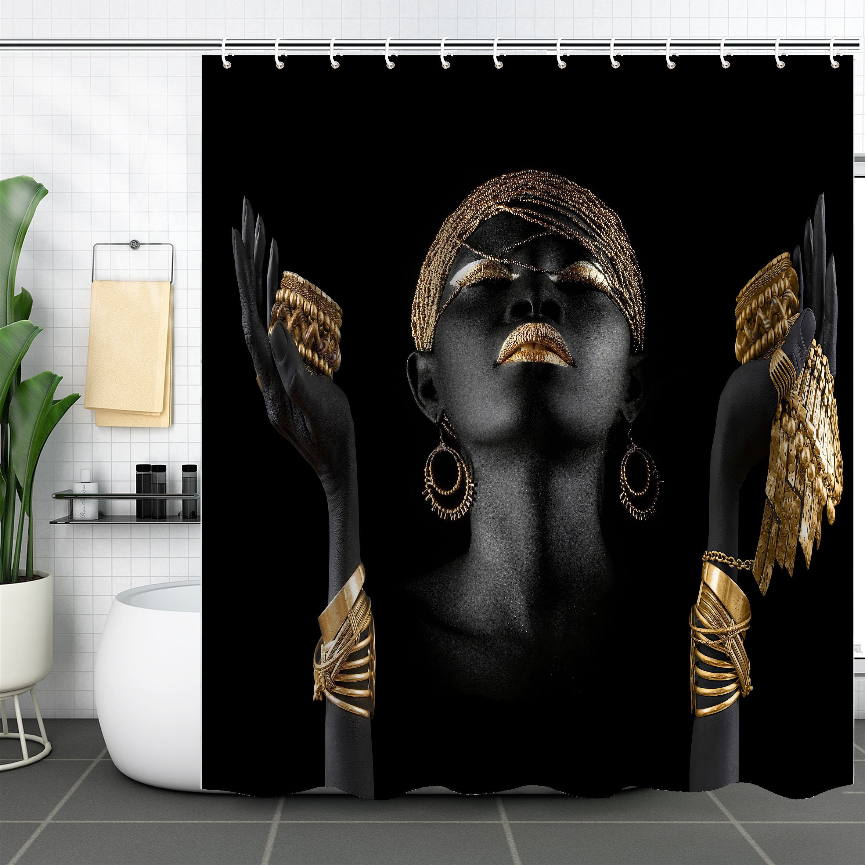 Golden Women's Jewelry Shower Curtain Set - 4pcs