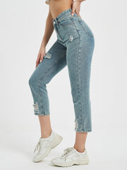 High Waist Distressed Cropped Jeans