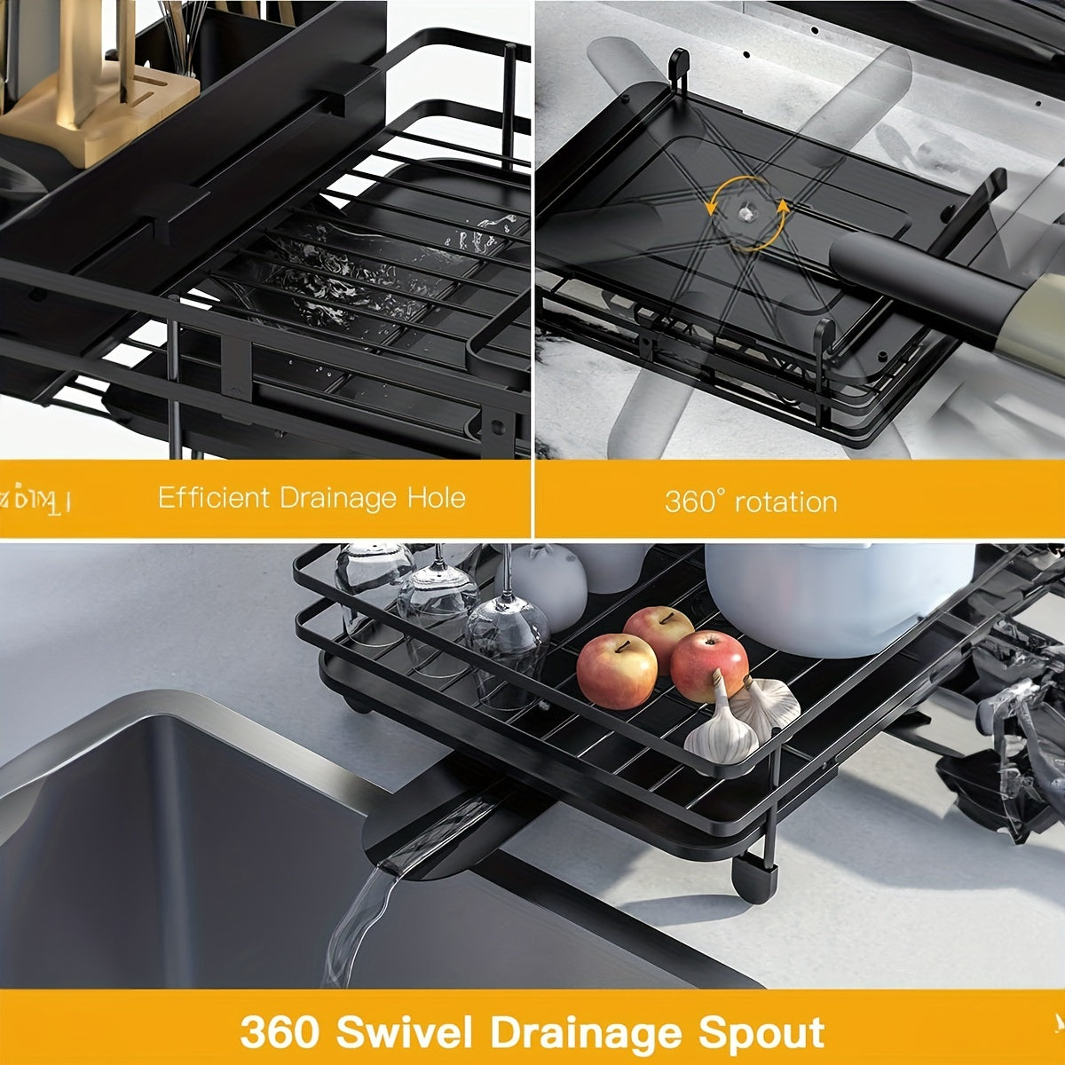 Foldable Dish Rack Double Layer Drain Basket Space-saving Kitchen Accessory