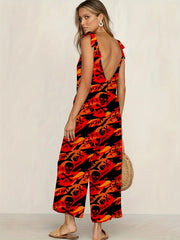 Floral & Skull Print Tied Cami Jumpsuit Casual Sleeveless Backless Jumpsuit