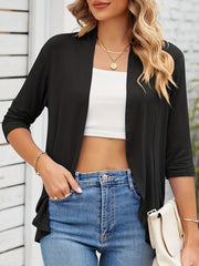 Casual Cardigan Women's Plus Solid Three Quarter Sleeve Open Front