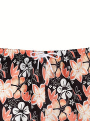 Men s Casual Booming Flowers Graphic Print Beach Shorts