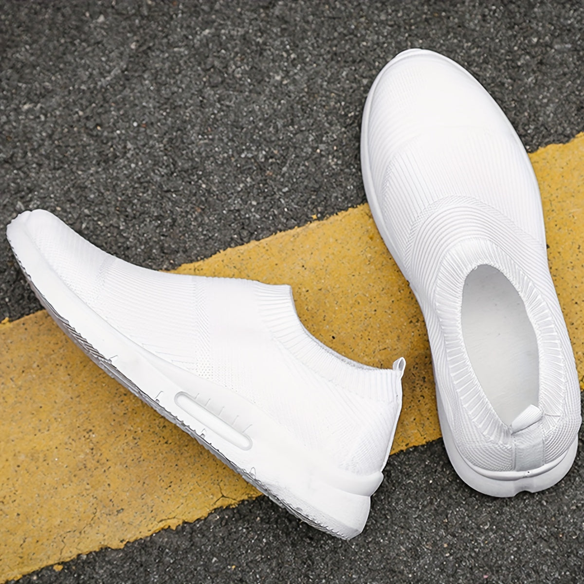 Breathable Knit Sneakers Comfortable Slip-on Shoes Women's Casual Solid Shoes