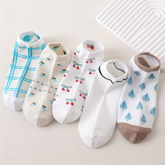 5 Pairs Floral Pattern Socks & Ankle Socks Women's Stockings
