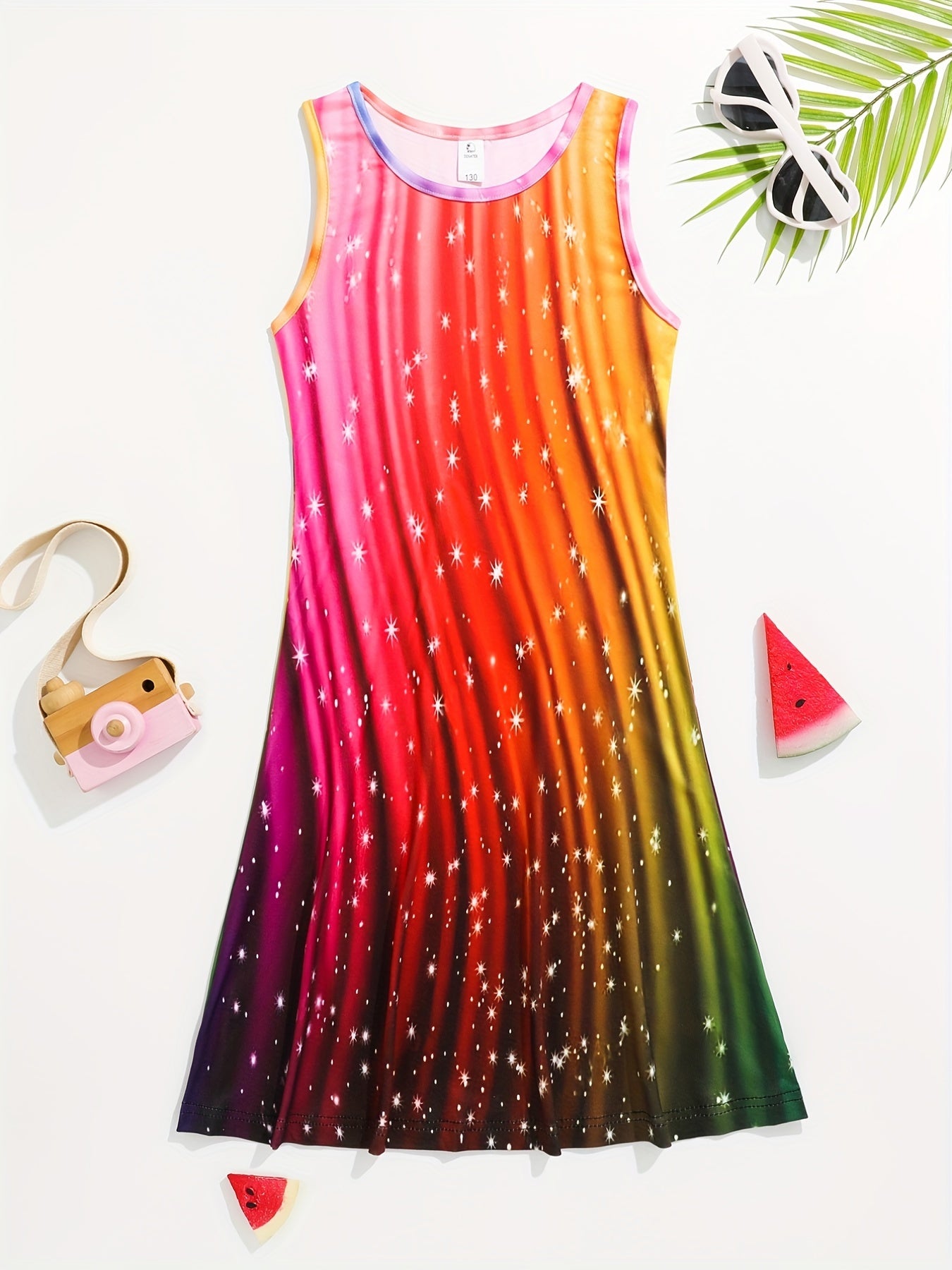 Girls Princess Rainbow Dress Sleeveless Casual Summer Clothing