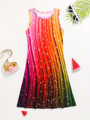 Girls Princess Rainbow Dress Sleeveless Casual Summer Clothing