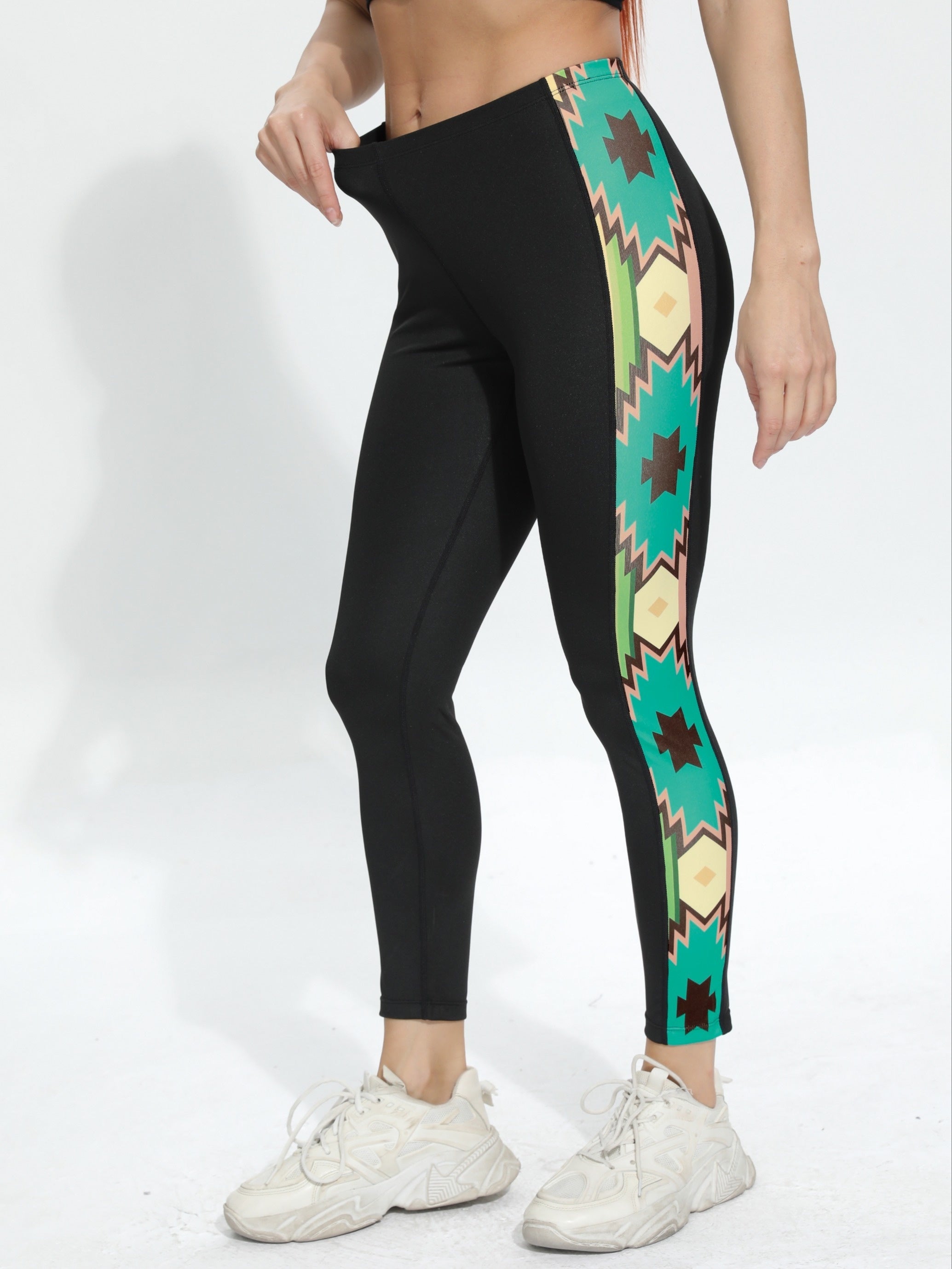 Geometric Print High Waist Tummy Control Yoga Leggings