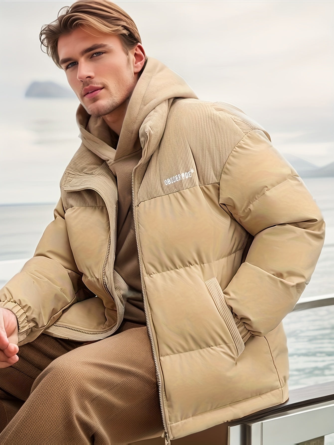Men's Zip Corduroy Patchwork Thick Stand Colar Coat Warm Jacket