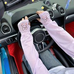 Rabbit Embroidery Ice Sleeve Elastic Loose UV Protection Long Sleeves