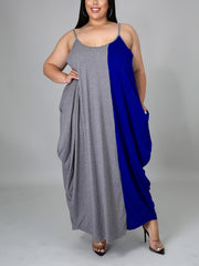Plus Size Colorblock Cami Maxi Dress With Pockets