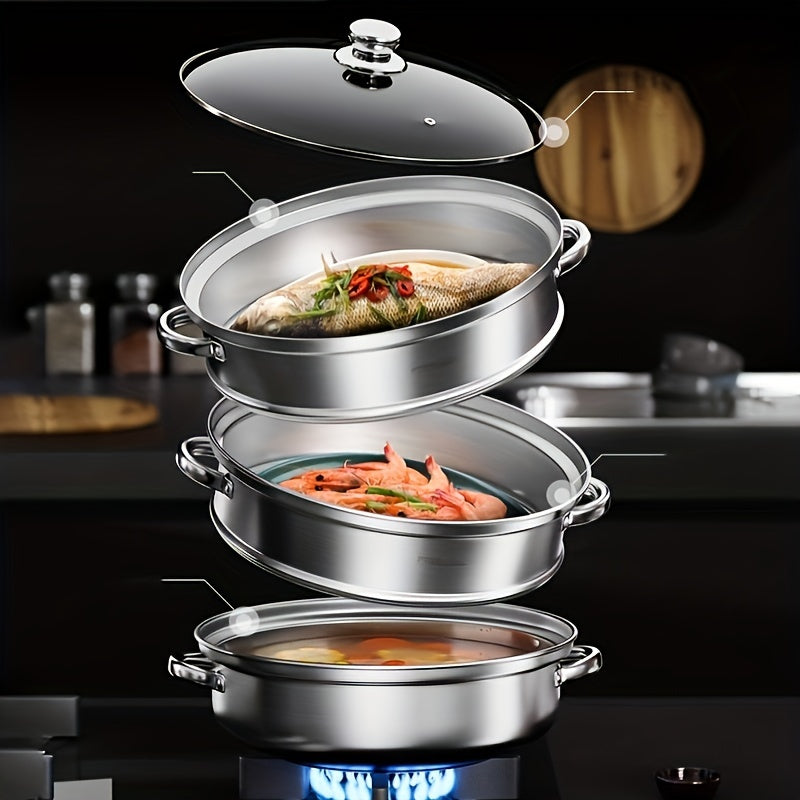 Large Stainless Steel Steamer Pot Set Thickened Household Cookware Kitchenware