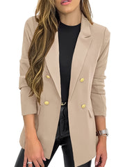Solid Button Open Front Blazer Lapel Long Sleeve Blazer