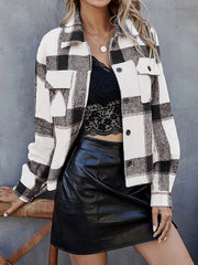 Plaid Trucker Jacket with Flap Pockets for Women
