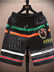 Bear Pattern Letter Print Striped Quick Drying Shorts