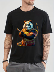 Cotton Anime Panda Print Men's Graphic Crew Neck T-shirt
