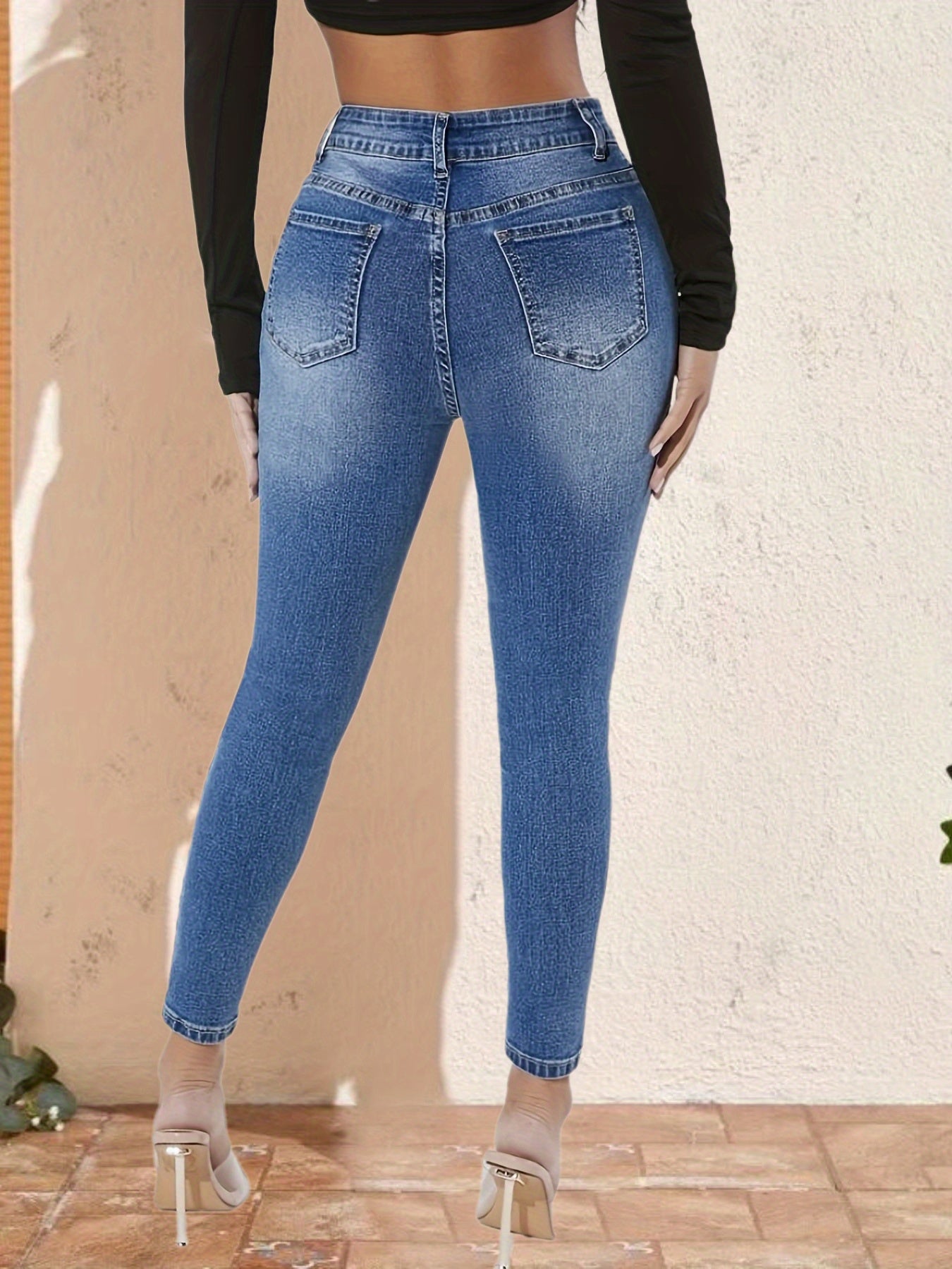 High Waist Stretchy Skinny Jeans Slim Fit Denim Pants