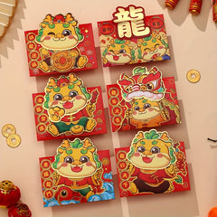 6pcs Chinese Dragon Year Cartoon Red Envelope Lucky Money Bag