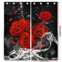 2 Floral Rose Curtains w/ Iron Buckle Multifunctional