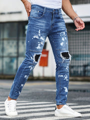 Slim Fit Ripped Jeans Mens Casual Street Style Denim Pants