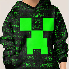 Pixel Square Print Boy's Hoodie Long Sleeve Hooded Sweatshirt