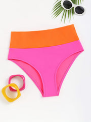 High Waist Tangerine Pink Block Bikini Bottoms