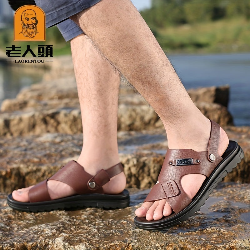 LAORENTOU Men's Faux Leather Non Slip Sandals