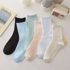 6 Pairs Solid Mid-Tube Curling Socks for Women