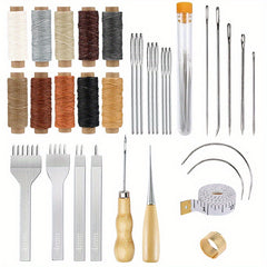35pcs Leather Stitching Pouch Kit - 4mm Punch, Thread, Needles