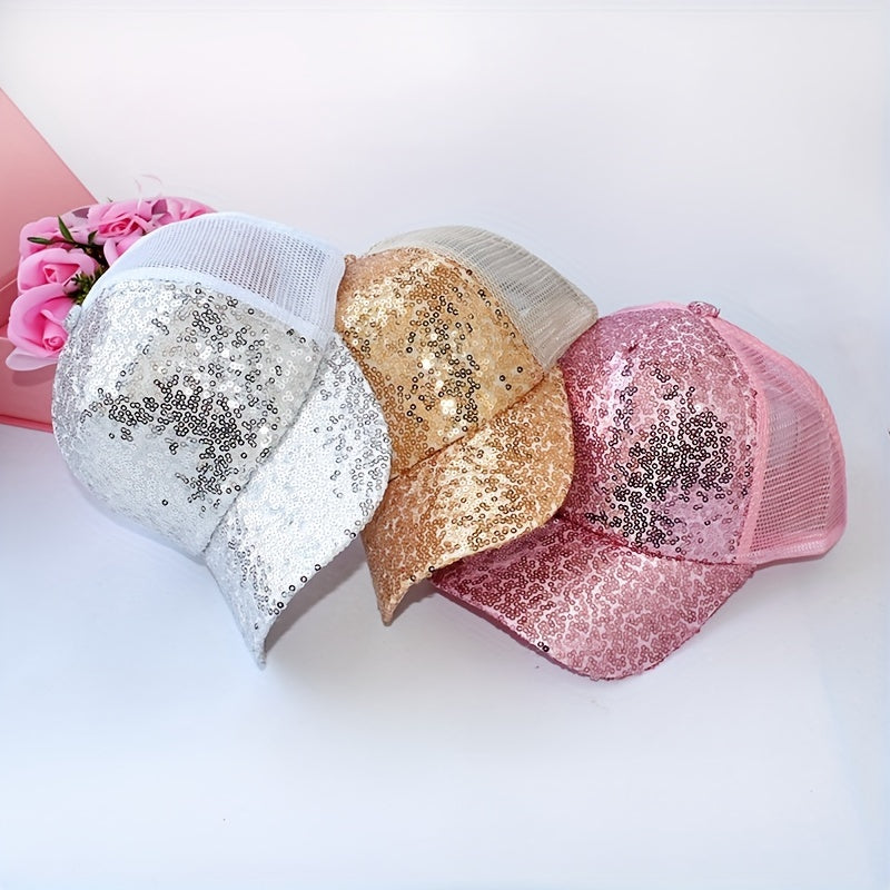 Sequin Mesh Baseball Cap Sun Protection Hat For Outdoor Holiday