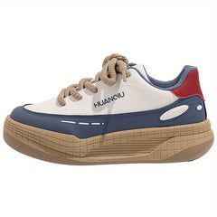 HUANQIU Women's Height Increased Lace-up Sports Sneakers Retro Style Thick Sole