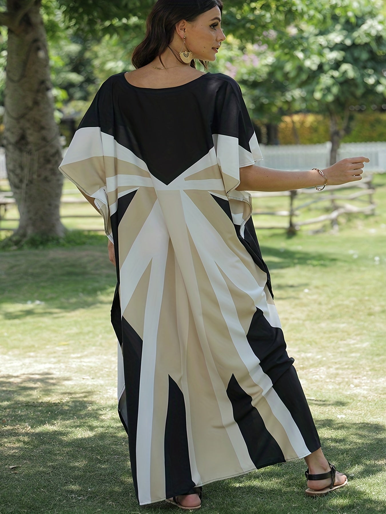 Geometric Print V-Neck Cover Up Dress