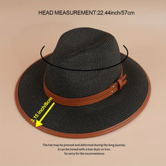 Straw Fedora Cap Plain Casual Jazz Hat Unisex Sunscreen Cowboy Hat