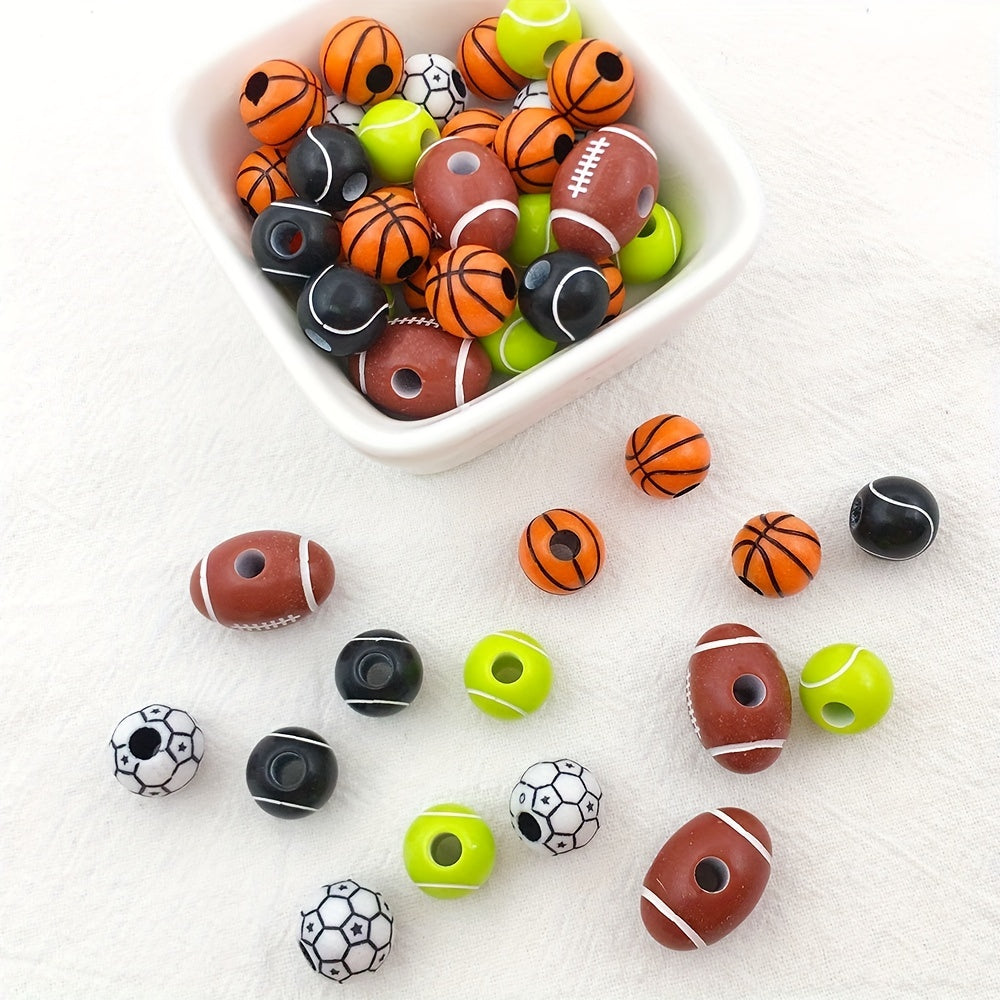 50 Sporty Beads Basketball Football Volleyball Softball Round Loose Ball Bead