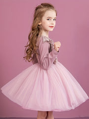 Girls' Butterfly Lace Tutu Dress Long Sleeve Birthday Princess Dress
