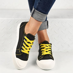 Women's Canvas Lace Up Sneakers Low Top Shoes