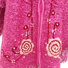 Vintage Flower Embroidery Shawl Zipper Hoodie Warm Cape