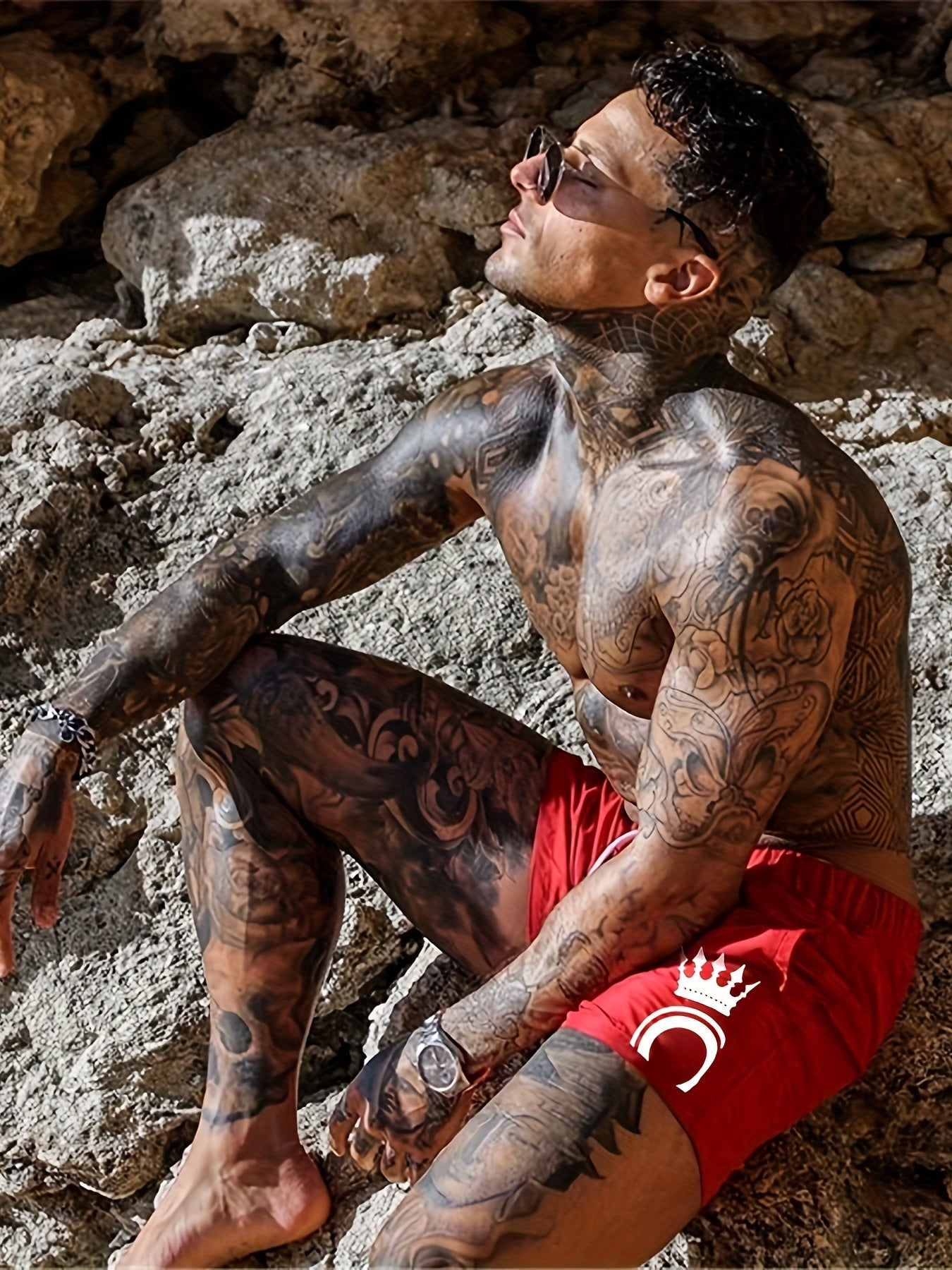 Men's Crown Pattern Shorts With Pockets Active Drawstring Shorts