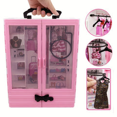 Pink Doll Wardrobe 10 Hangers Fashionable Foldable Hangers Doll Furniture Access