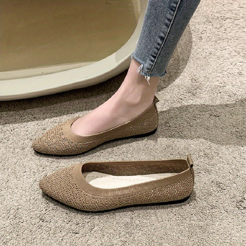 Women's Pointed Toe Ballet Flats Comfy Knitted Slip On Shoes