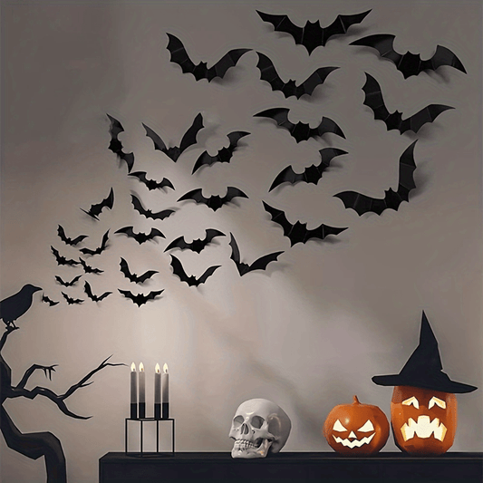 12pcs Halloween Bat Stickers 3D PVC Creative Wallpaper Stickers