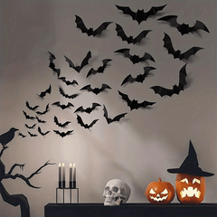 12pcs Halloween Bat Stickers 3D PVC Creative Wallpaper Stickers