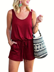 Drawstring Waist Romper Jumpsuit Sleeveless Casual Women's Clothing
