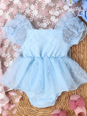 Polka Dot Mesh Puffy Skirt Romper Fairy Dress For Child